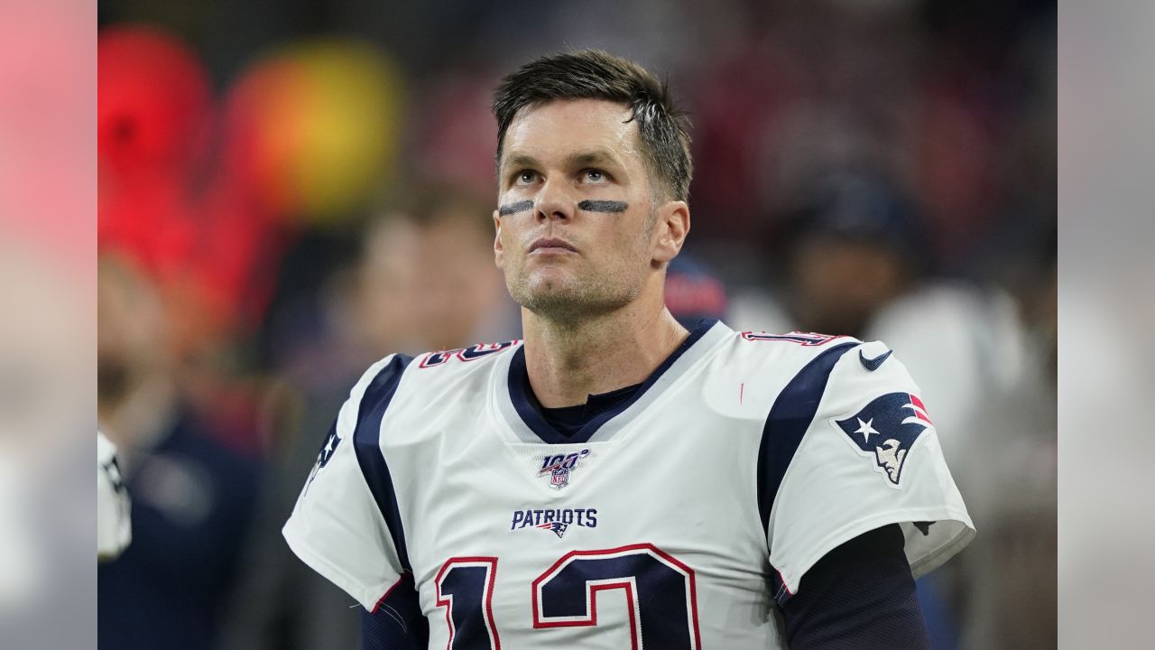 August 19, 2017: A New England Patriots helmet sits on the sideline during  the 2nd quarter of an NFL football pre-season game between the Houston  Texans and the New England Patriots at