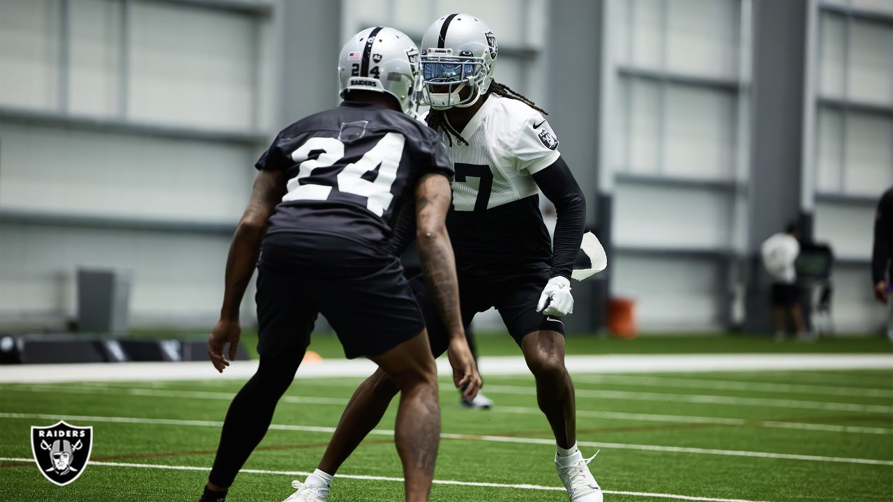 Las Vegas Raiders safety Isaiah Pola-Mao (20) is seen during warm ups  before an NFL preseason football game against the Dallas Cowboys, Saturday,  Aug. 26, 2023, in Arlington, Texas. Dallas won 31-16. (