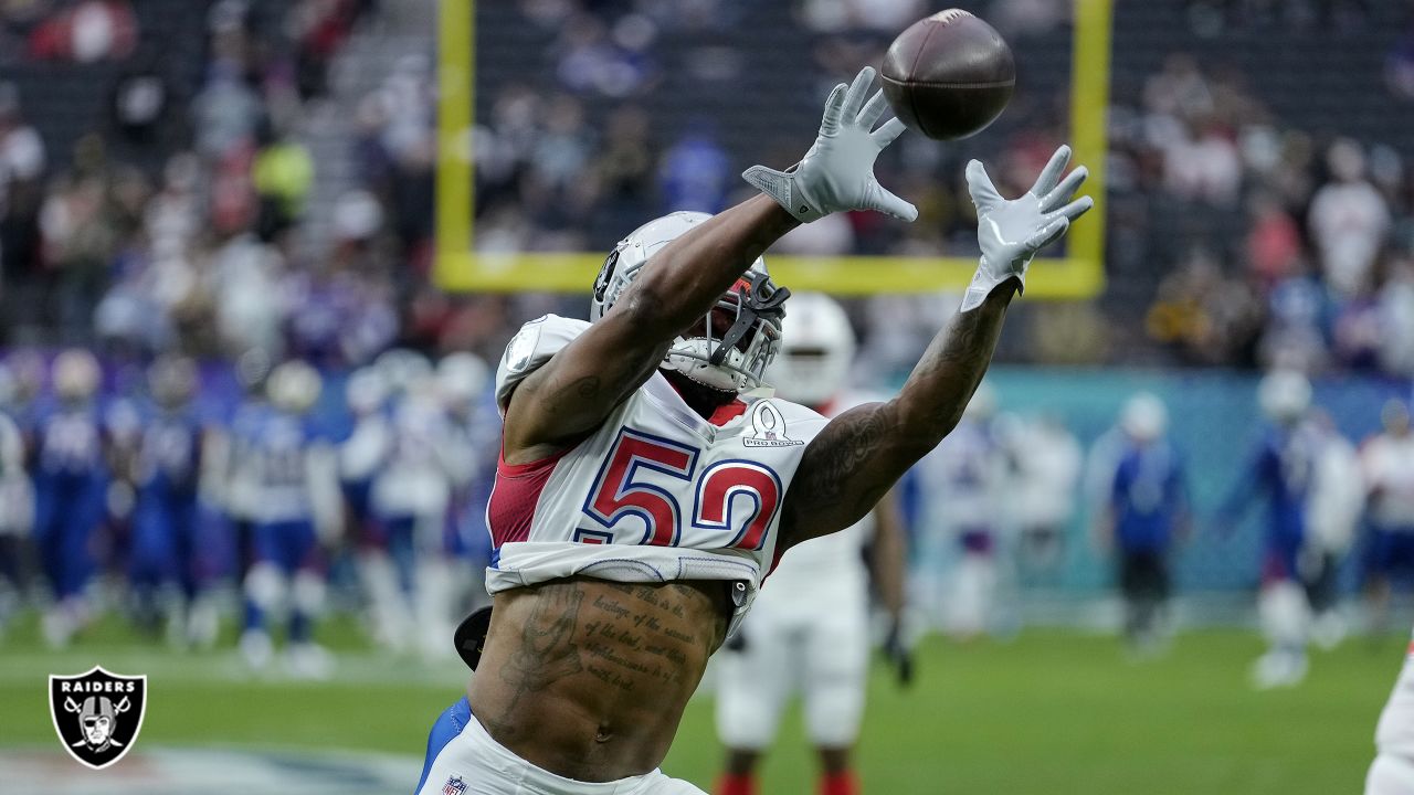 AFC inside linebacker Denzel Perryman of the Las Vegas Raiders (52) during  the first half of the Pro Bowl NFL football game, Sunday, Feb. 6, 2022, in  Las Vegas. (AP Photo/Rick Scuteri