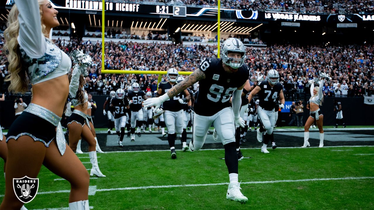 Las Vegas Raiders cornerback Sam Webb (27) warms up before playing