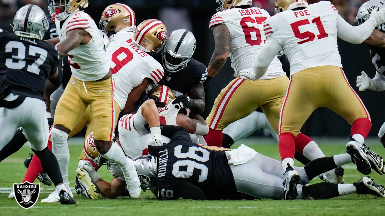 Las Vegas Raiders defensive end Isaac Rochelle (96) takes the