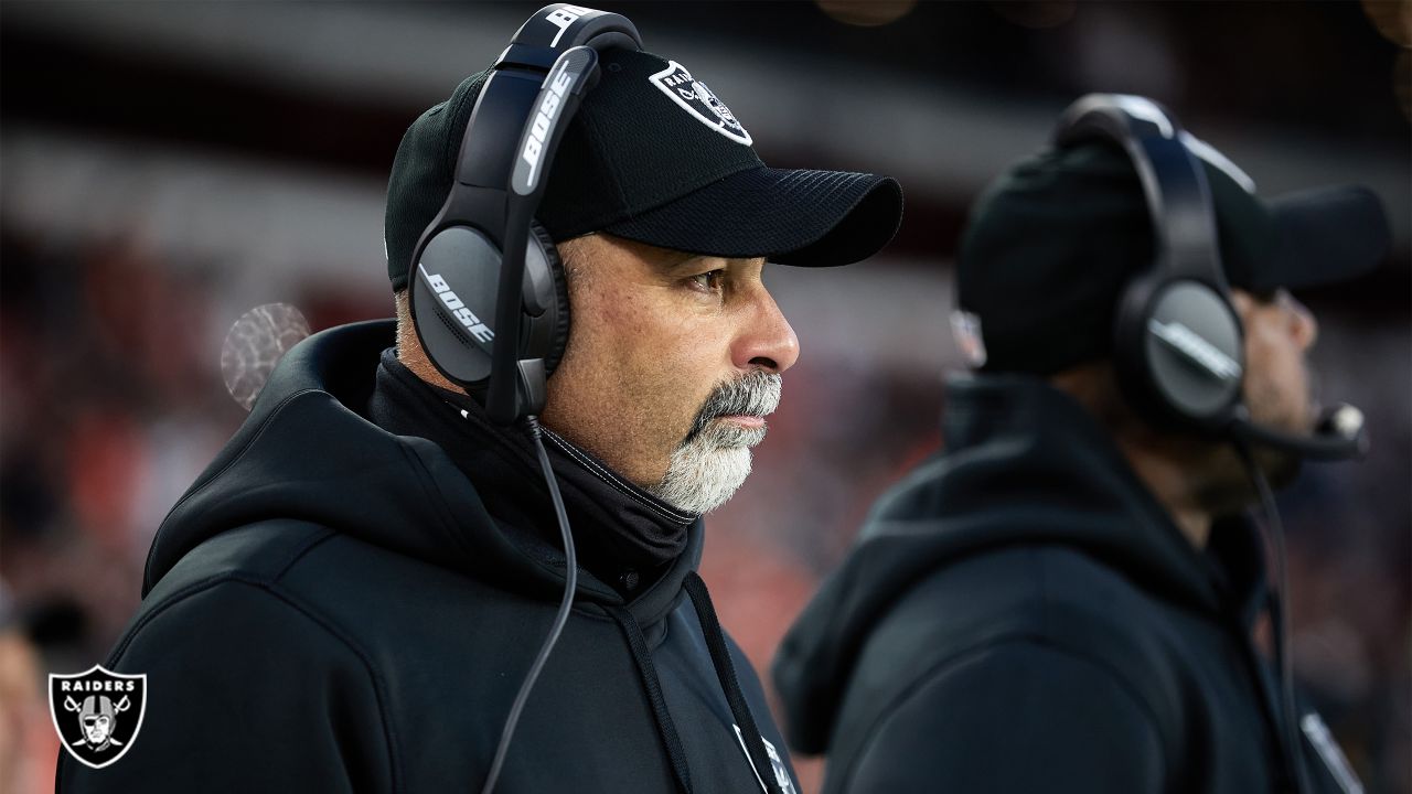 Las Vegas Raiders interim head coach Rich Bisaccia stands on the sideline  during the second half of an NFL football game against the Cleveland  Browns, Monday, Dec. 20, 2021, in Cleveland. (AP