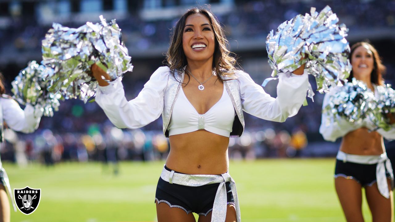 Las Vegas Raiders cheerleaders cheer during an NFL preseason