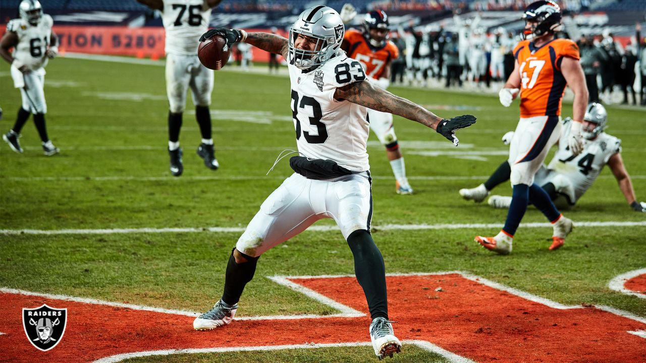 Las Vegas Raiders tight end Darren Waller (83) catches a ball during an NFL  football training c …