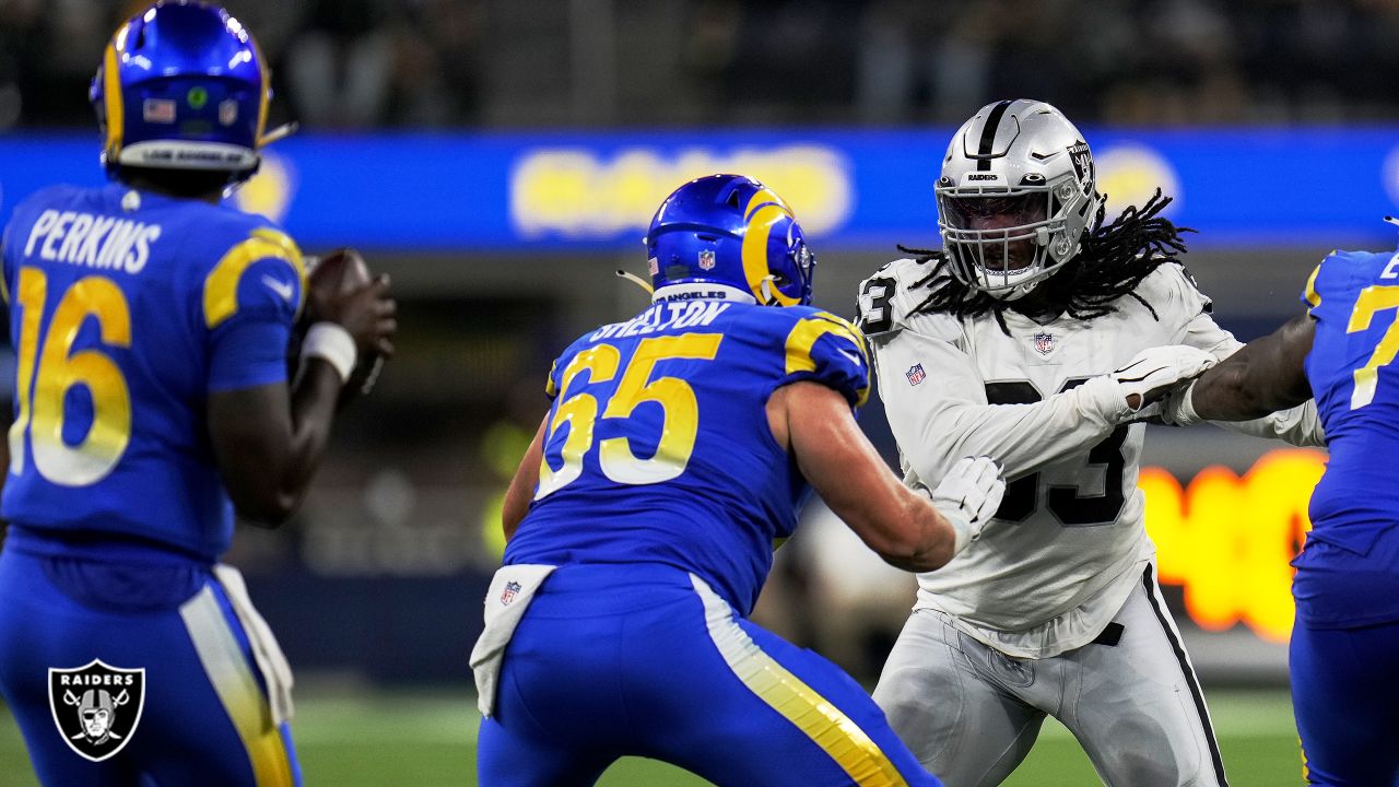 Las Vegas Raiders defensive tackle Kendal Vickers (95) stands on the field  before a NFL preseason