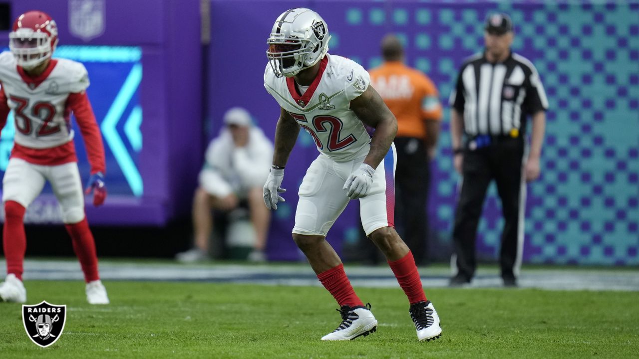 AFC inside linebacker Denzel Perryman of the Las Vegas Raiders (52) during  the first half of the Pro Bowl NFL football game, Sunday, Feb. 6, 2022, in Las  Vegas. (AP Photo/Rick Scuteri