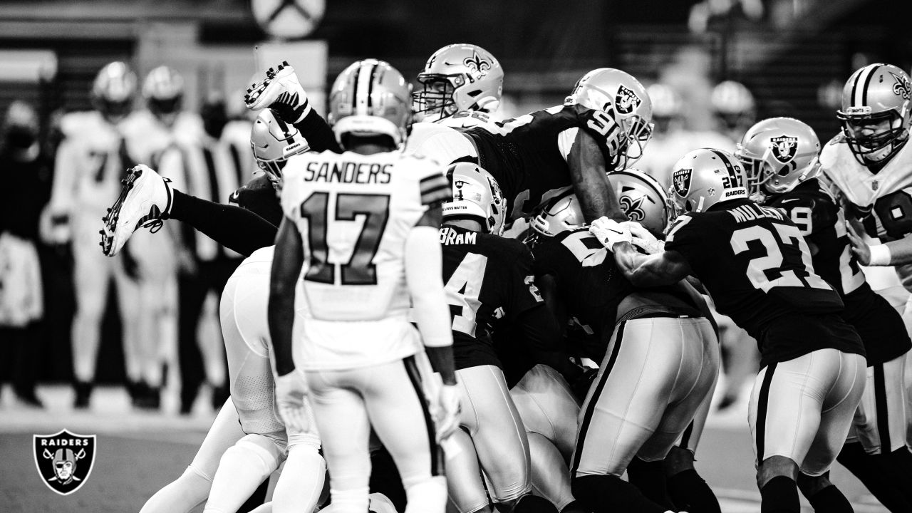 Las Vegas Raiders defensive end Clelin Ferrell (96) heads to the locker  room during an NFL foot …