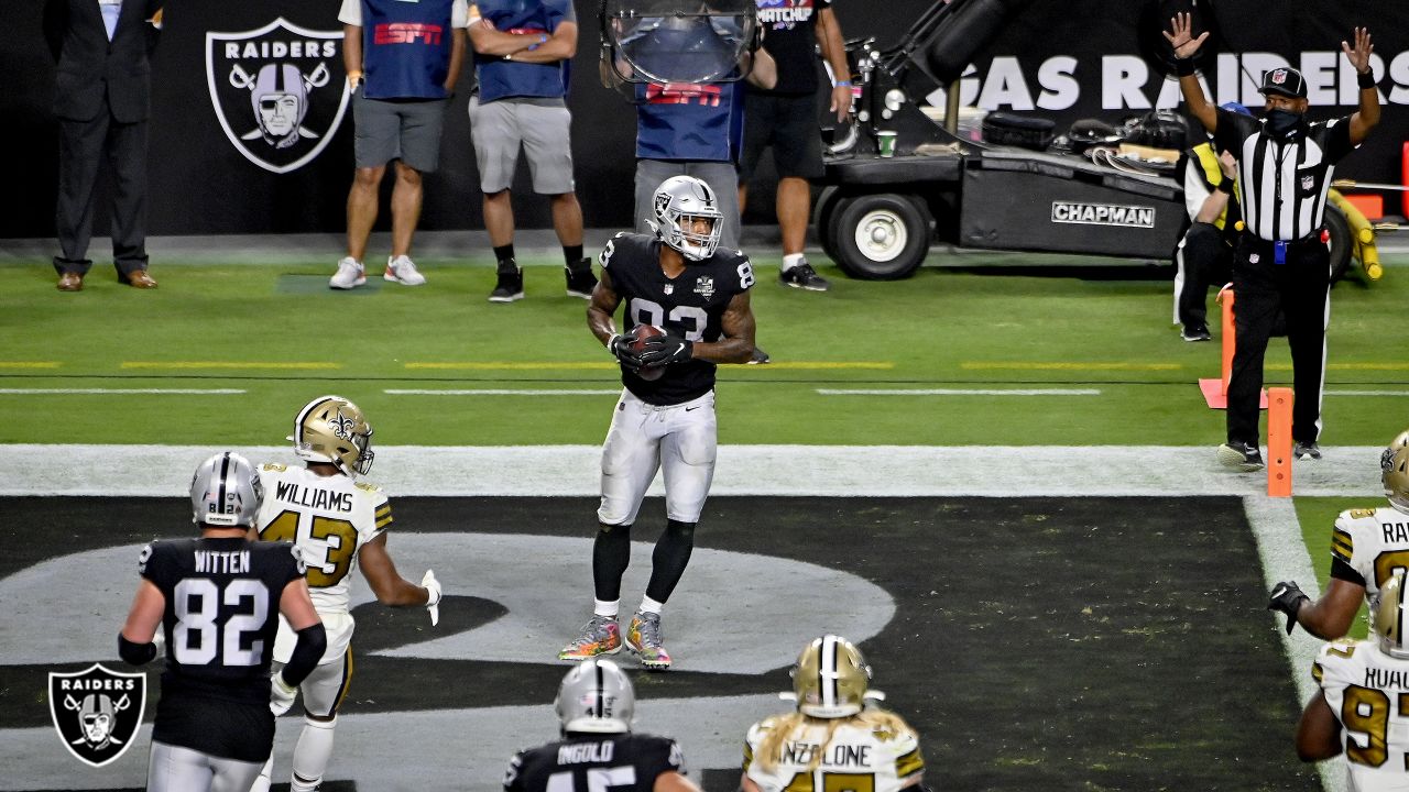 Carr, Raiders open Allegiant with 34-24 win over Saints