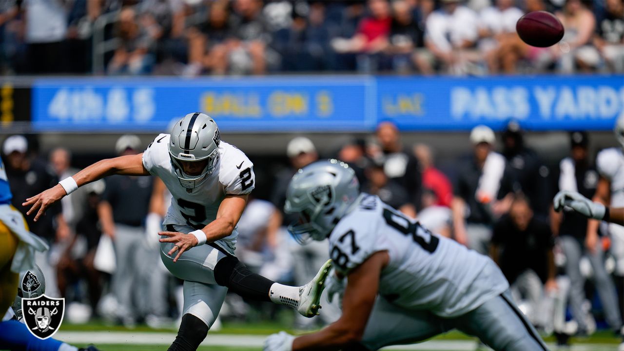 Las Vegas Raiders safety Duron Harmon (30) celebrates a missed field goal  by the Los Angeles Chargers during the second half of an NFL football game,  Sunday, Dec. 4, 2022, in Las