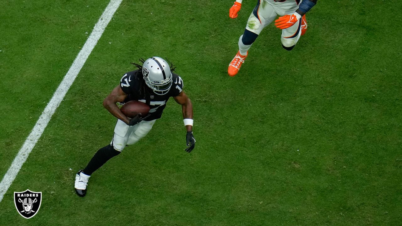 Oakland Raiders running back Josh Jacobs runs the ball during an NFL football  game against the Denver Broncos on Monday, Sept. 9, 2019, in Oakland, CA. The  Raiders won 24-16. (Daniel Gluskoter/AP