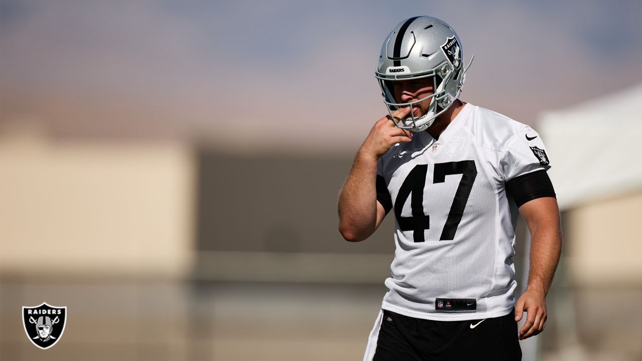 Las Vegas Raiders long snapper Trent Sieg (47) leaves the field