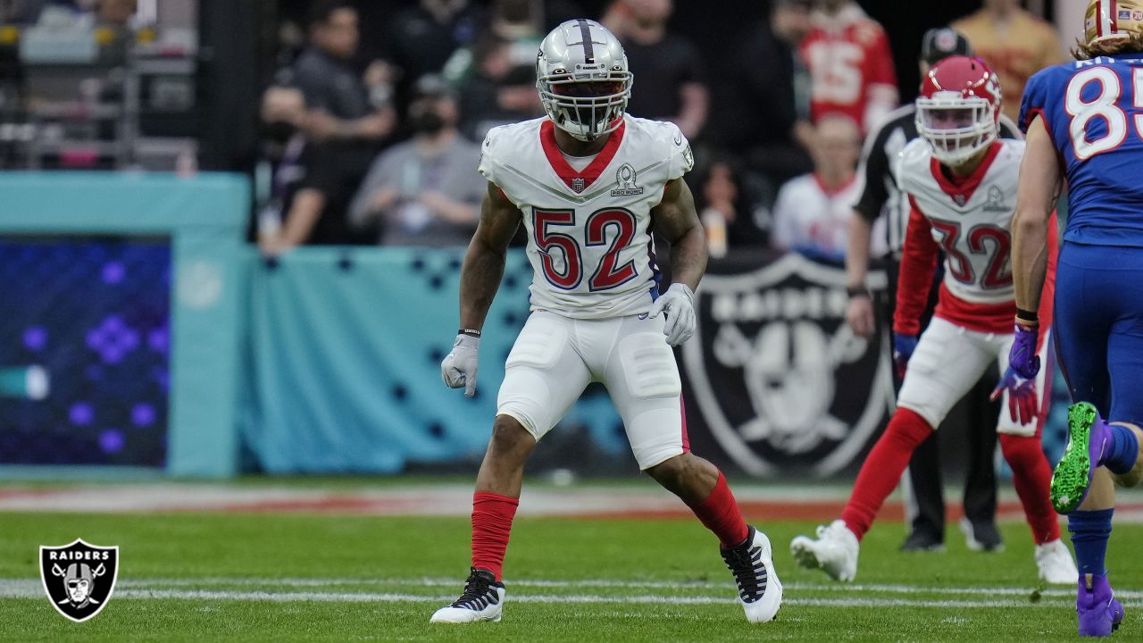 AFC inside linebacker Denzel Perryman of the Las Vegas Raiders (52) during  the first half of the Pro Bowl NFL football game, Sunday, Feb. 6, 2022, in  Las Vegas. (AP Photo/Rick Scuteri