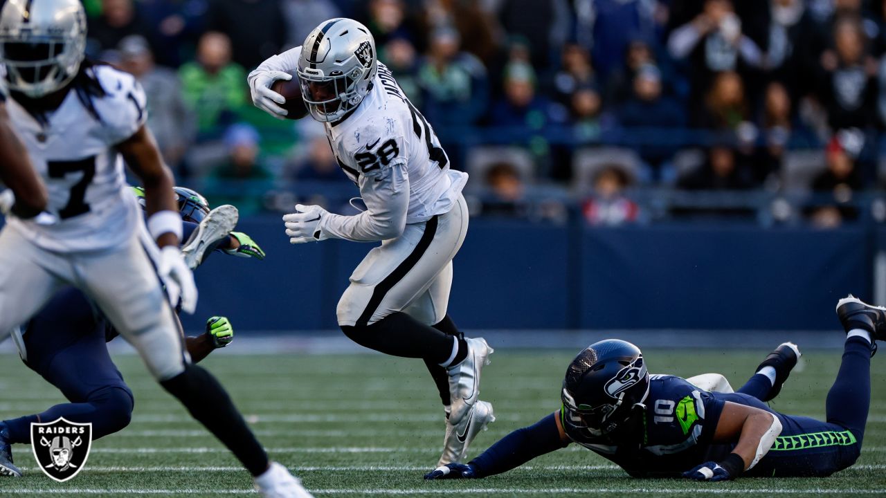 Las Vegas Raiders running back Josh Jacobs (28) leaves the field against  the Indianapolis Colts during the first half of an NFL football game,  Sunday, Nov 13, 2022, in Las Vegas. (AP