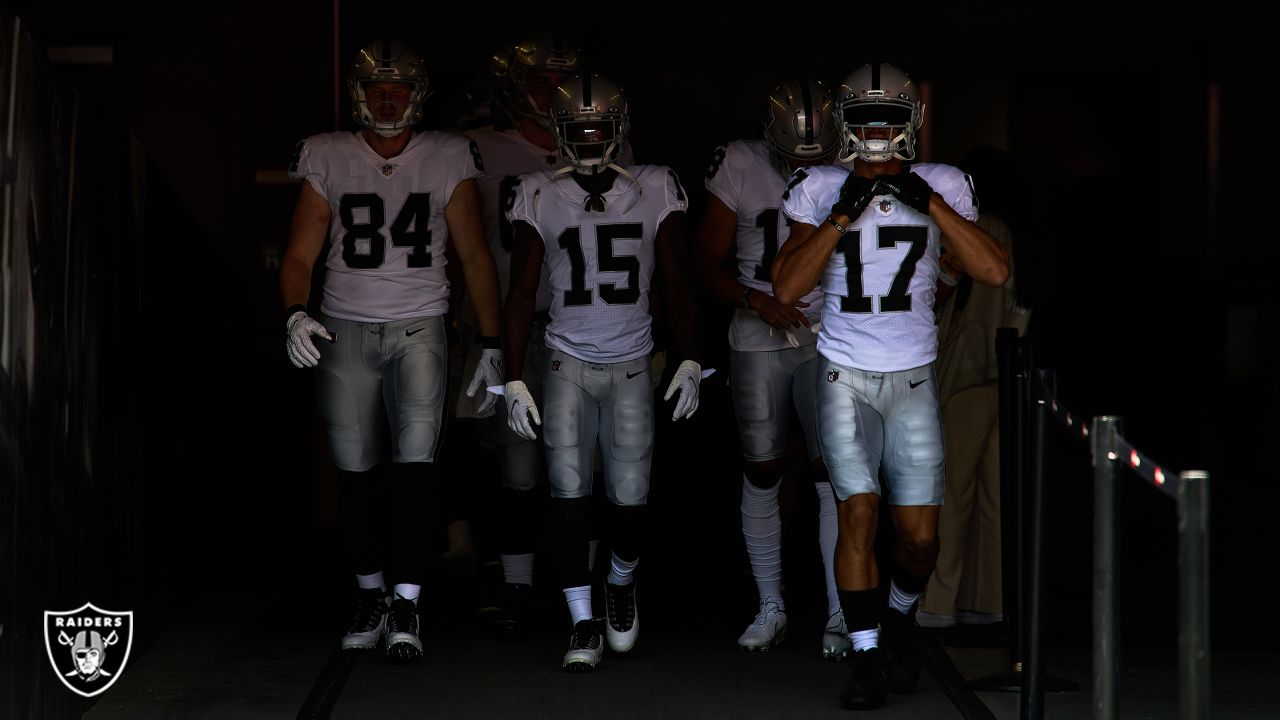 Raiders wide receiver Willie Snead (17) makes a catch before an NFL  football game against the P …