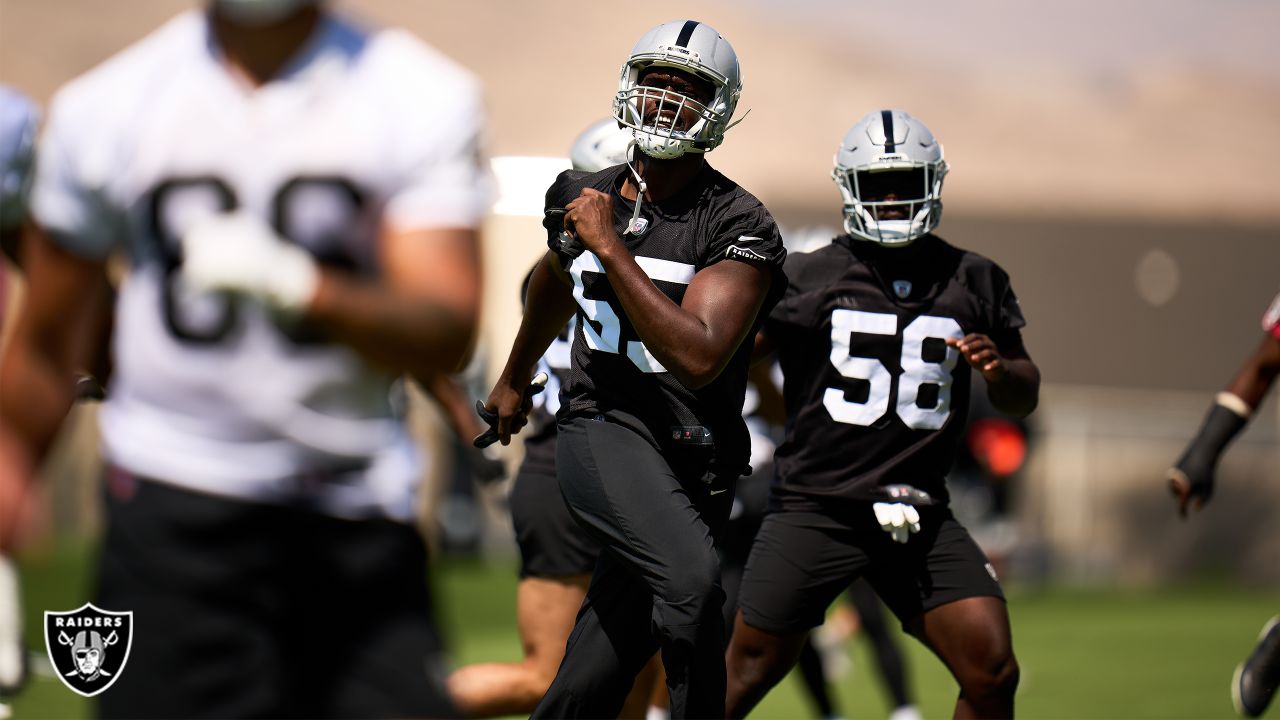 Las Vegas Raiders defensive tackle Matthew Butler (94) leaves the field  after warming up before an NFL football game against the Jacksonville  Jaguars, Sunday, Nov. 6, 2022, in Jacksonville, Fla. (AP Photo/Phelan