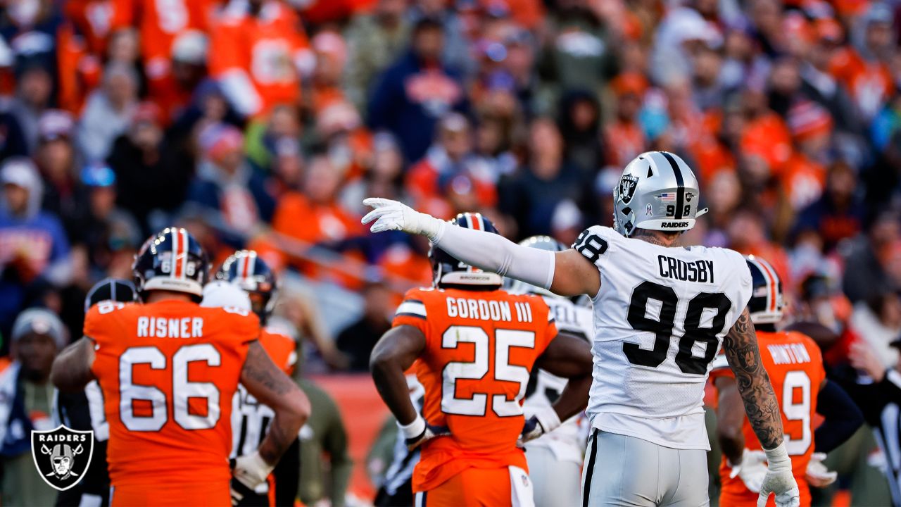 East Rutherford, New Jersey, USA. 6th Dec, 2020. Las Vegas Raiders  defensive end Maxx Crosby (98) looks on following the fumble recovery  during the NFL game between the Las Vegas Raiders and