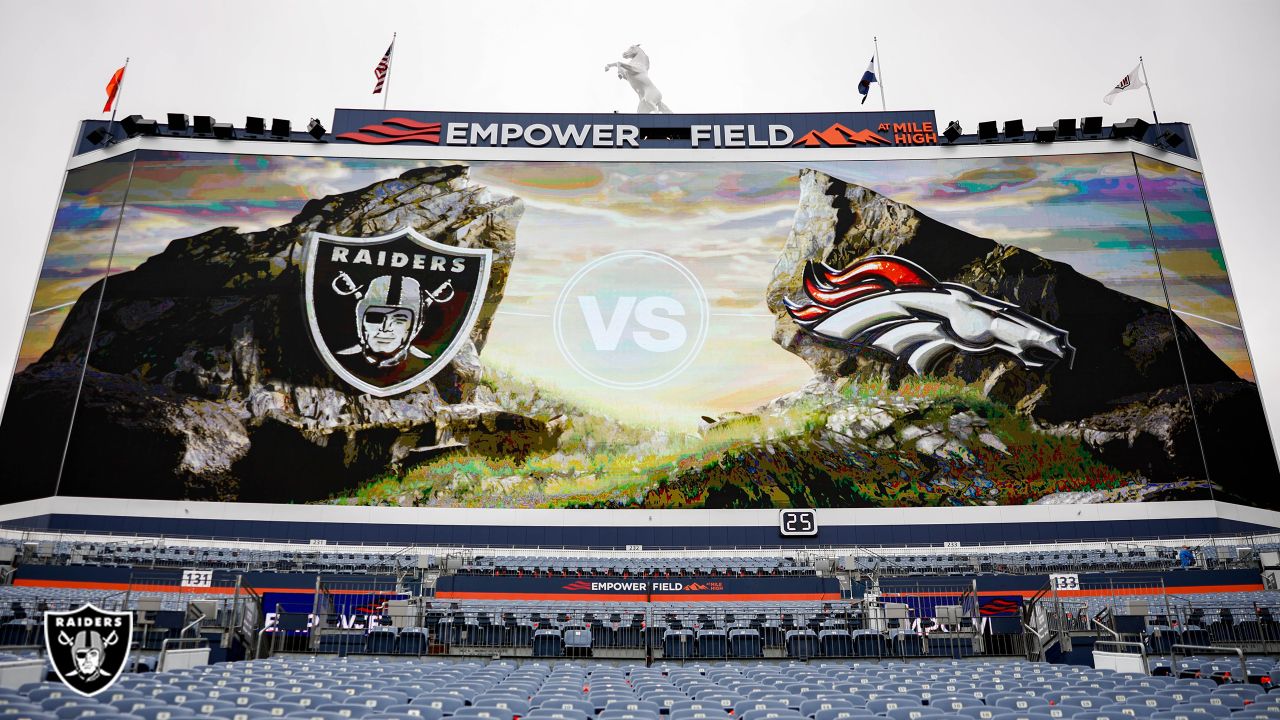 Las Vegas Raiders linebacker Divine Diablo (5) lines up against the Denver  Broncos during an NFL football game Sunday, Sept. 10, 2023, in Denver. (AP  Photo/Jack Dempsey Stock Photo - Alamy