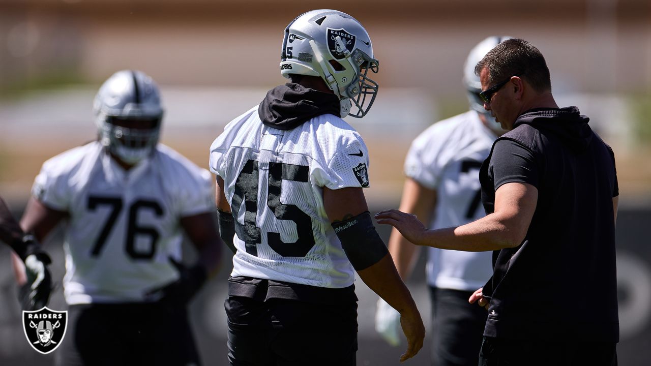 Las Vegas Raiders fullback Jakob Johnson (45) leaves the field against the  Indianapolis Colts during the