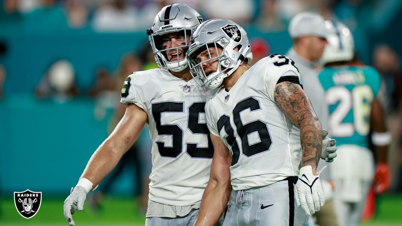 Las Vegas Raiders linebacker Curtis Bolton (36) celebrates after