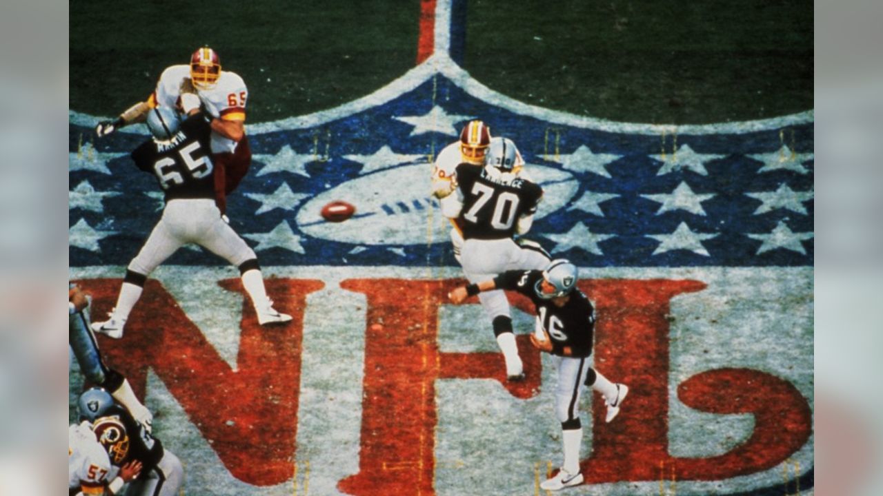 January 22, 1984. Super Bowl XVIII. The Los Angeles Raiders defeated the  Washington Redskins 38-9 at Tampa Stadium. The Redskins were favored by 3. Marcus  Allen won MVP with 209 total yards