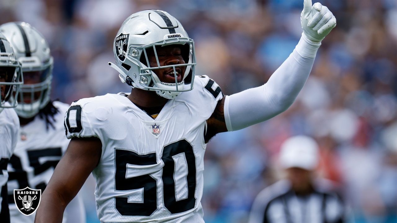 Las Vegas Raiders linebacker Jayon Brown (50) before a NFL