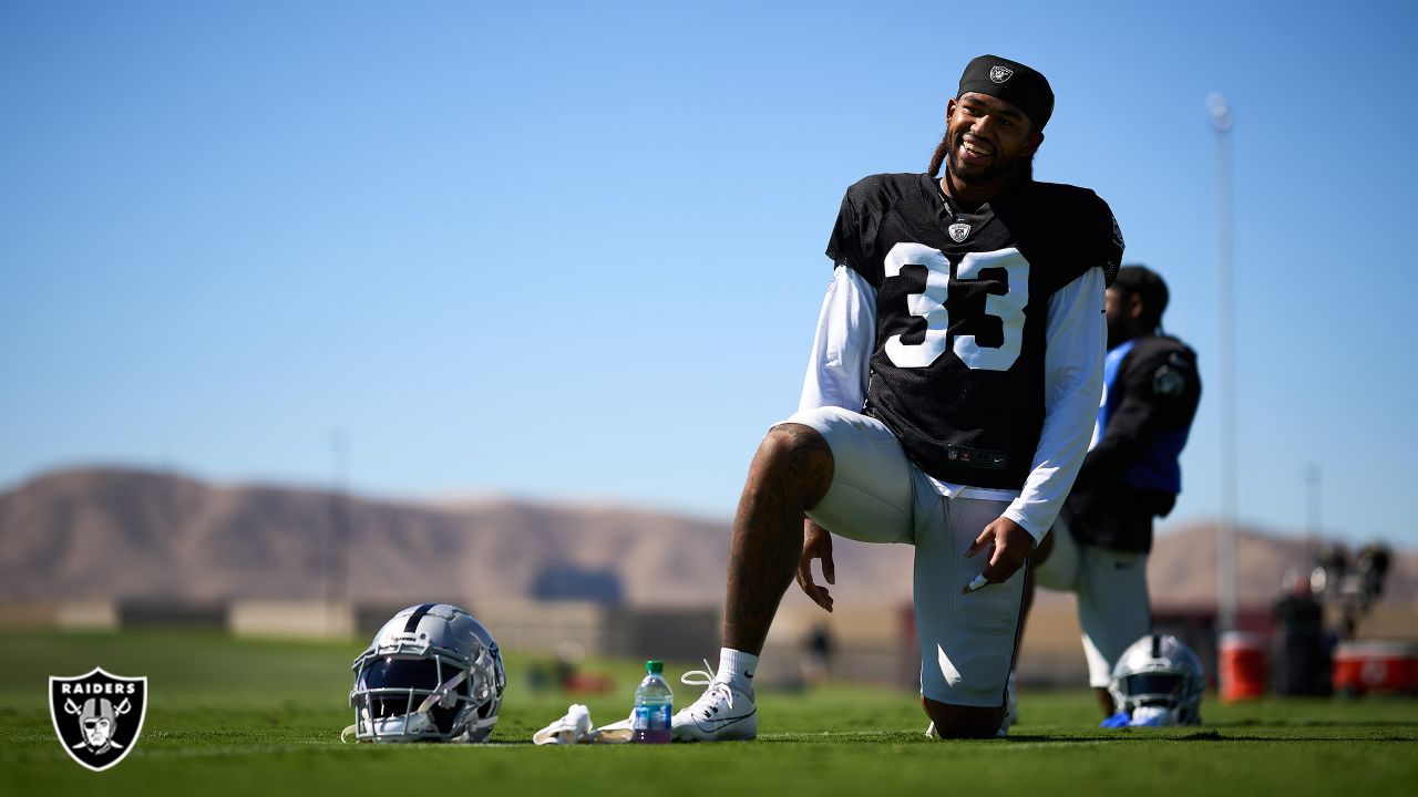 Las Vegas Raiders safety Roderic Teamer (33) leaves the field at