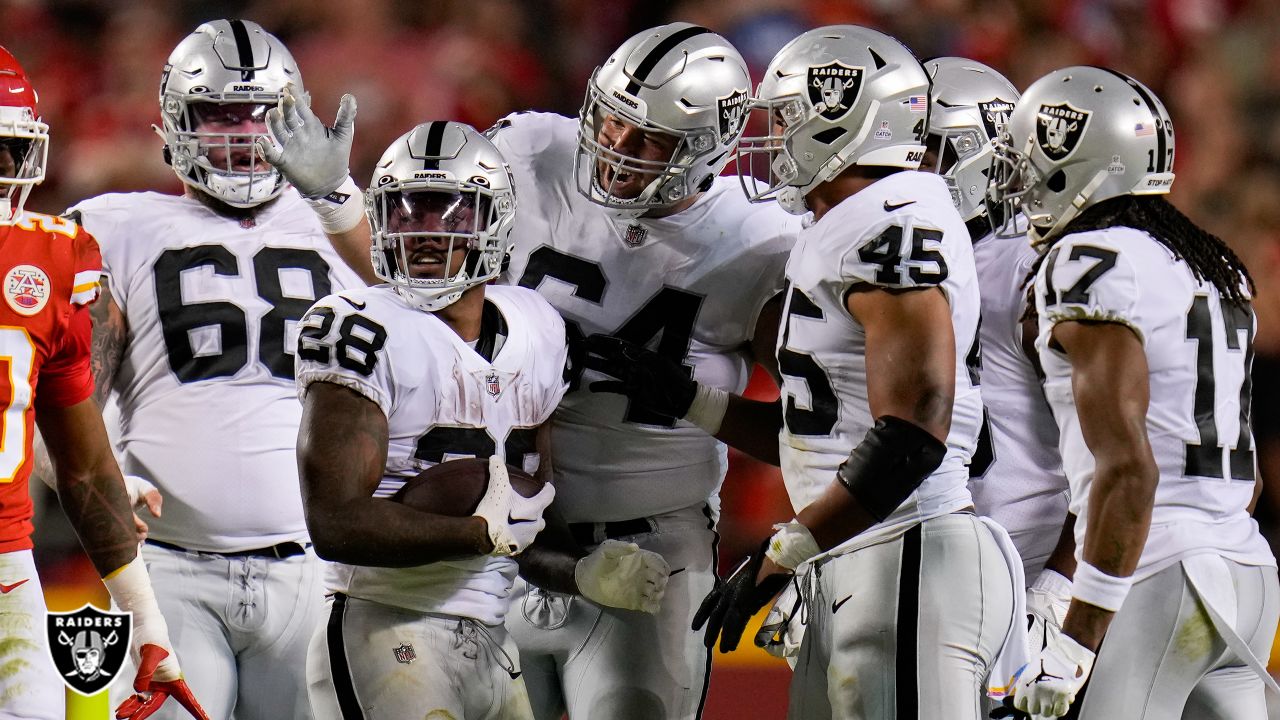 Las Vegas Raiders fullback Jakob Johnson (45) leaves the field against the  Indianapolis Colts during the