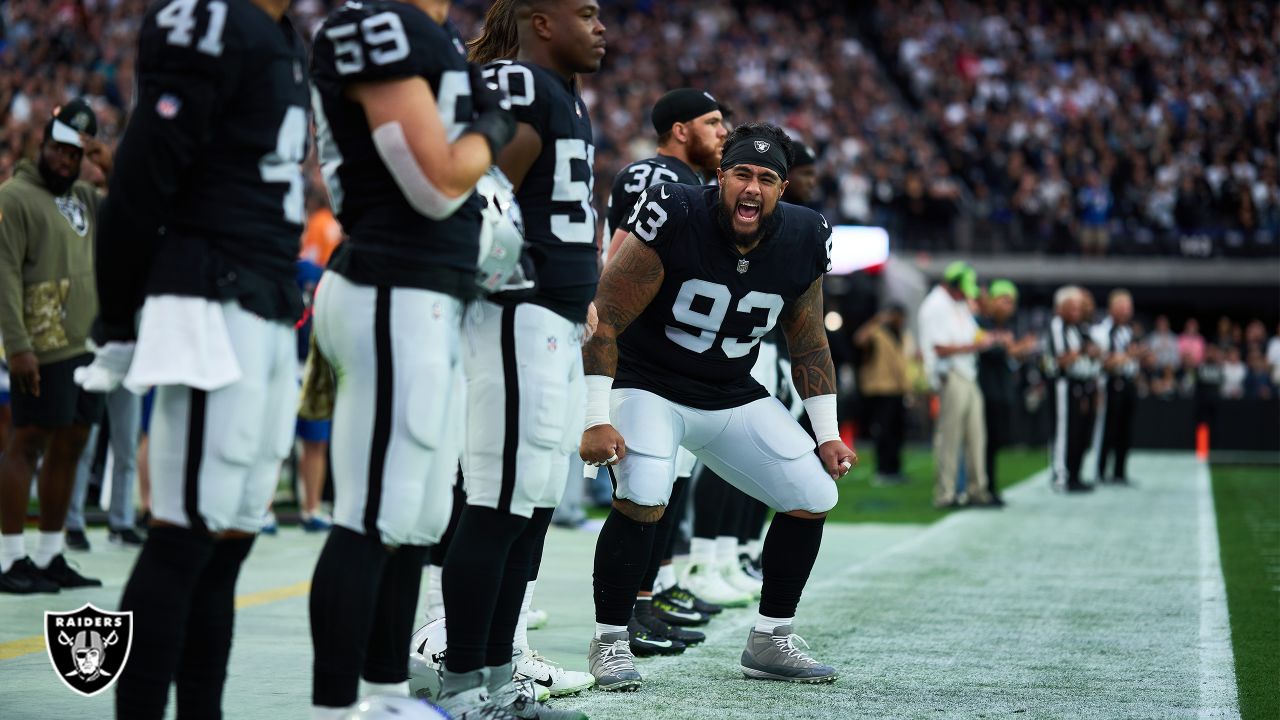 Las Vegas Raiders cornerback Sam Webb (27) warms up before playing