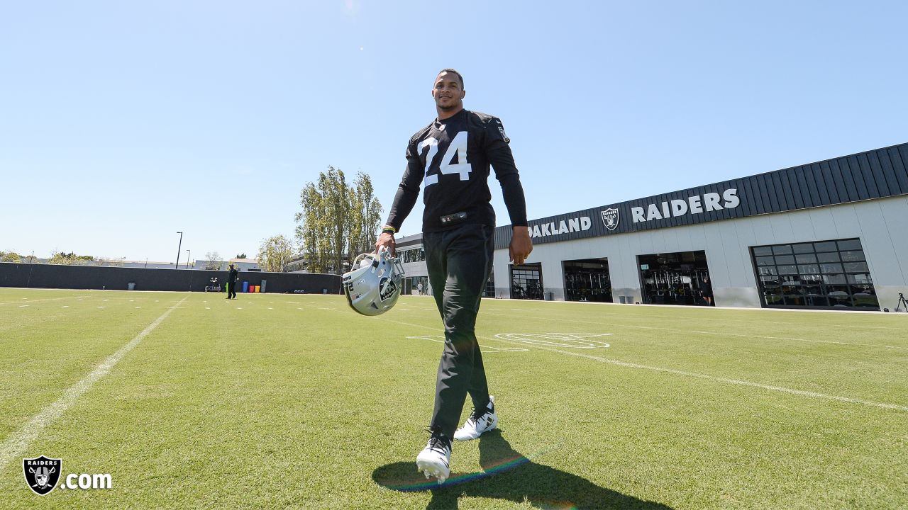 Oakland Raiders safety Johnathan Abram (24) at day two of 2019 Rookie Minicamp at the Oakland Raiders Practice Facility, Saturday, May 4, 2019, in Alameda, Calif.