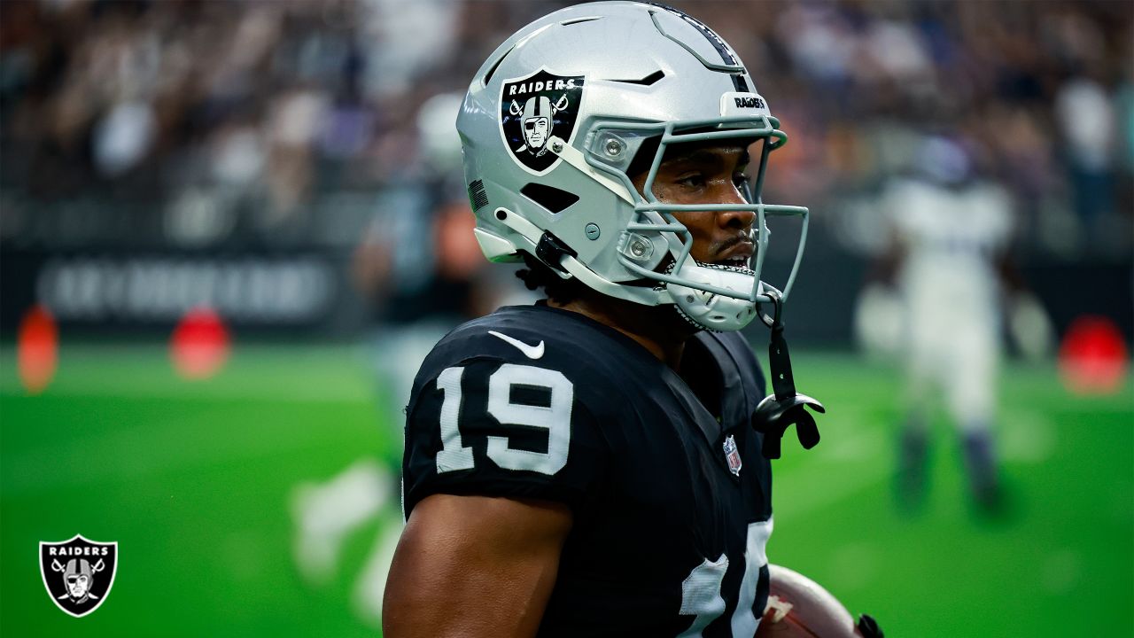 Las Vegas Raiders wide receiver DJ Turner runs with the ball during the  first half of an NFL football game against the Houston Texans Sunday, Oct.  23, 2022, in Las Vegas. (AP