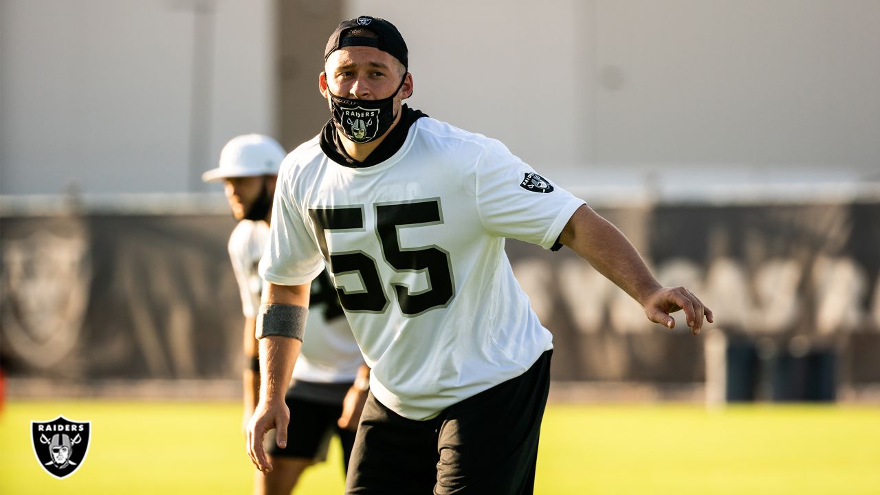 Victor Tayang wears his Oakland Raider gear before the Raiders first game  of the season against …