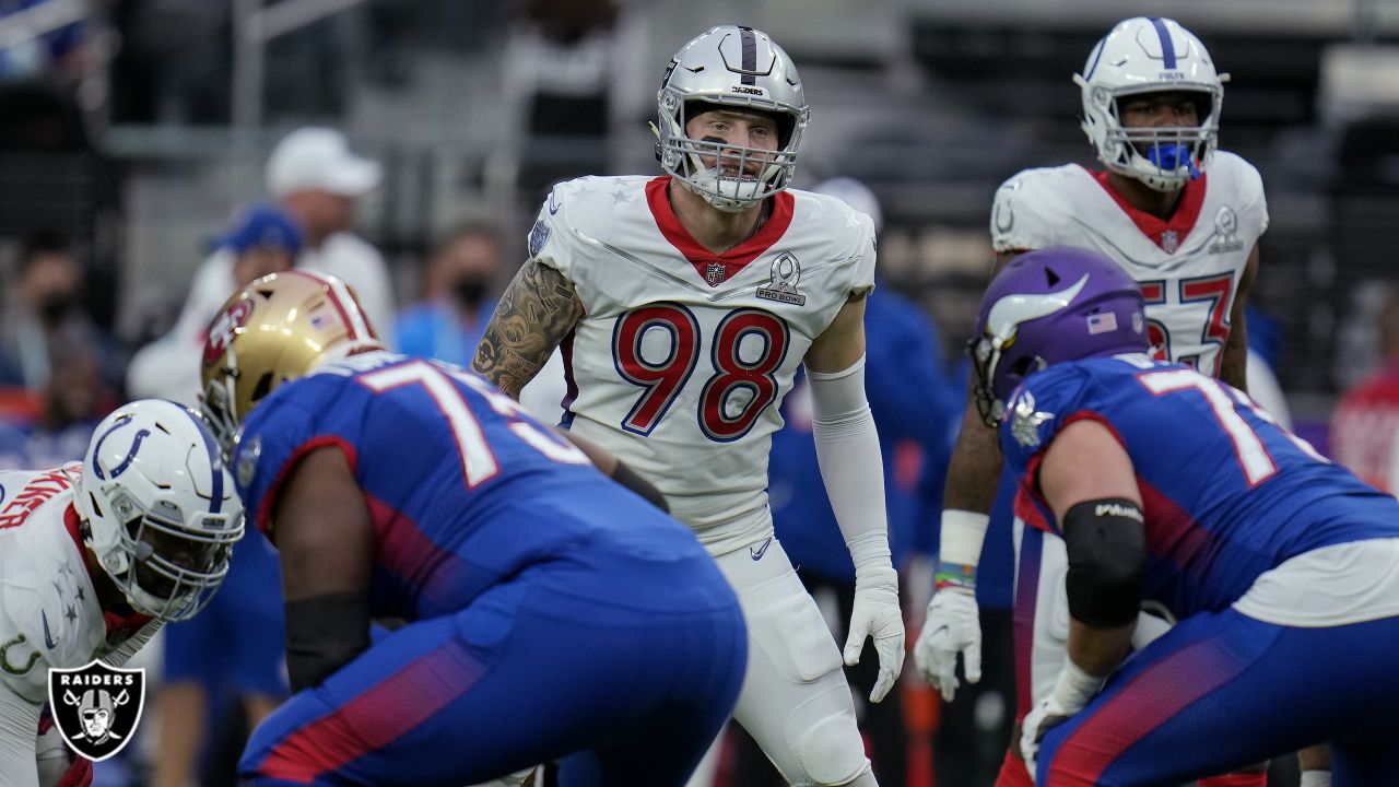 AFC defensive end Maxx Crosby of the Las Vegas Raiders (98) during the  first half of the Pro Bowl NFL football game, Sunday, Feb. 6, 2022, in Las  Vegas. (AP Photo/Rick Scuteri