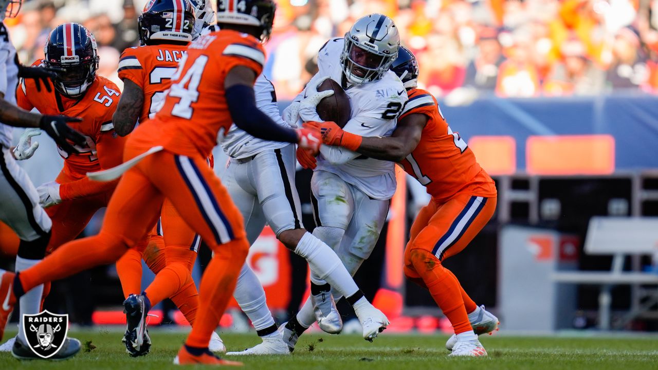 Las Vegas Raiders linebacker Divine Diablo (5) lines up against the Denver  Broncos during an NFL football game Sunday, Sept. 10, 2023, in Denver. (AP  Photo/Jack Dempsey Stock Photo - Alamy