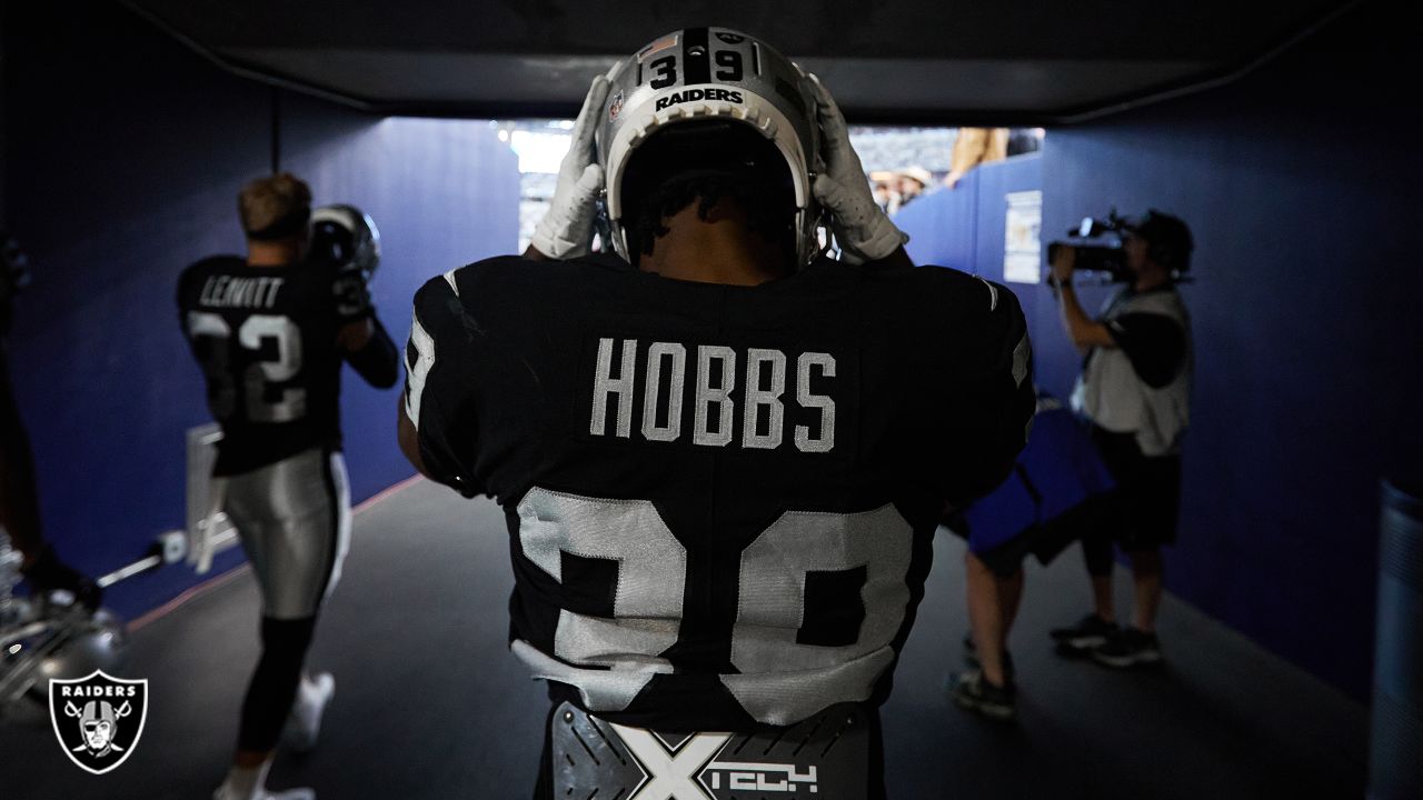 Las Vegas Raiders cornerback Nate Hobbs (39) is seen during warm