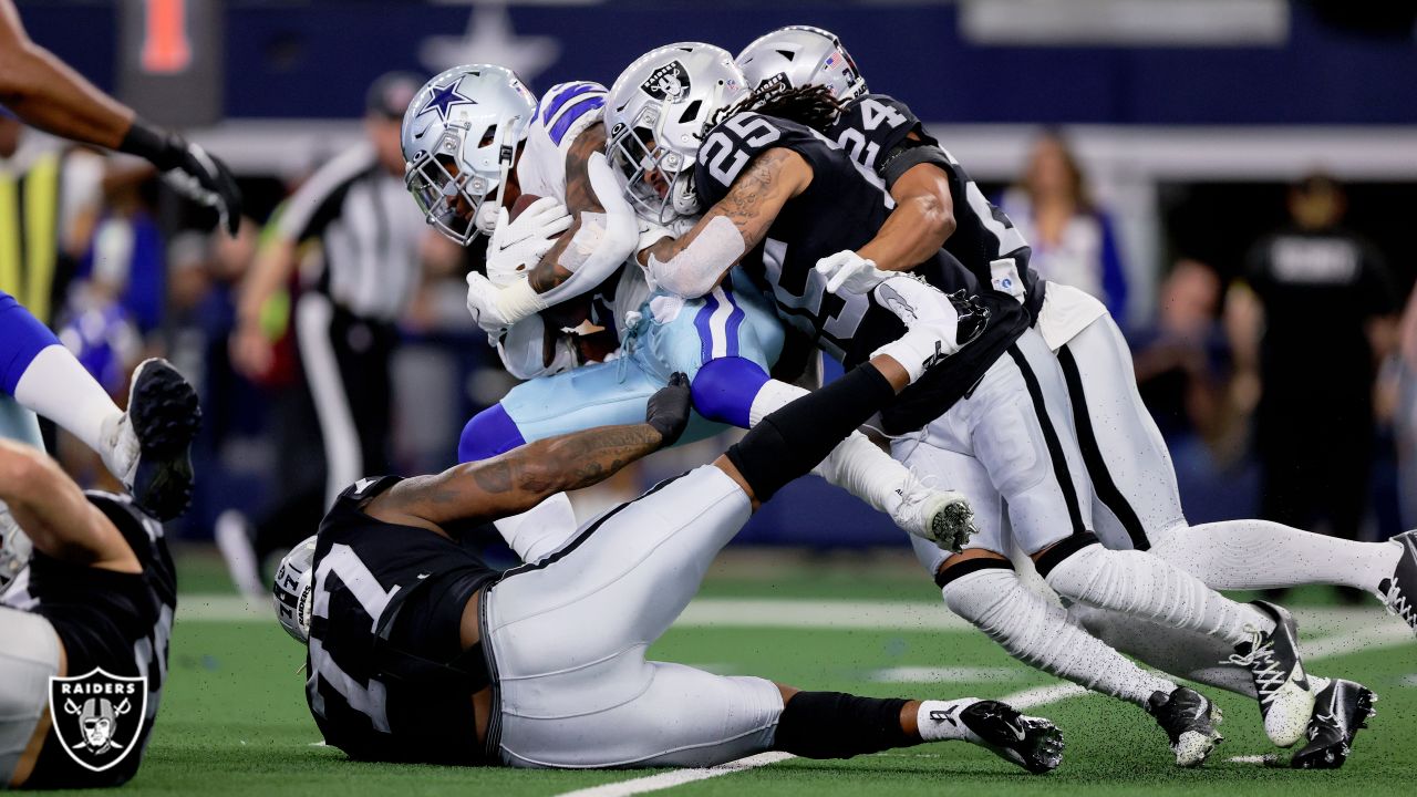 Las Vegas Raiders wide receiver DeSean Jackson turns his first catch as a  Raider from a would-be touchdown to a fumble