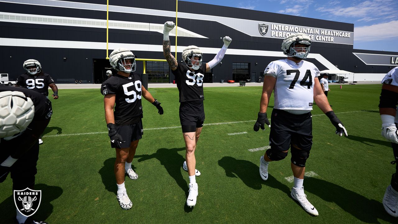 Las Vegas Raiders safety Isaiah Pola-Mao (20) is seen during warm ups  before an NFL preseason football game against the Dallas Cowboys, Saturday,  Aug. 26, 2023, in Arlington, Texas. Dallas won 31-16. (