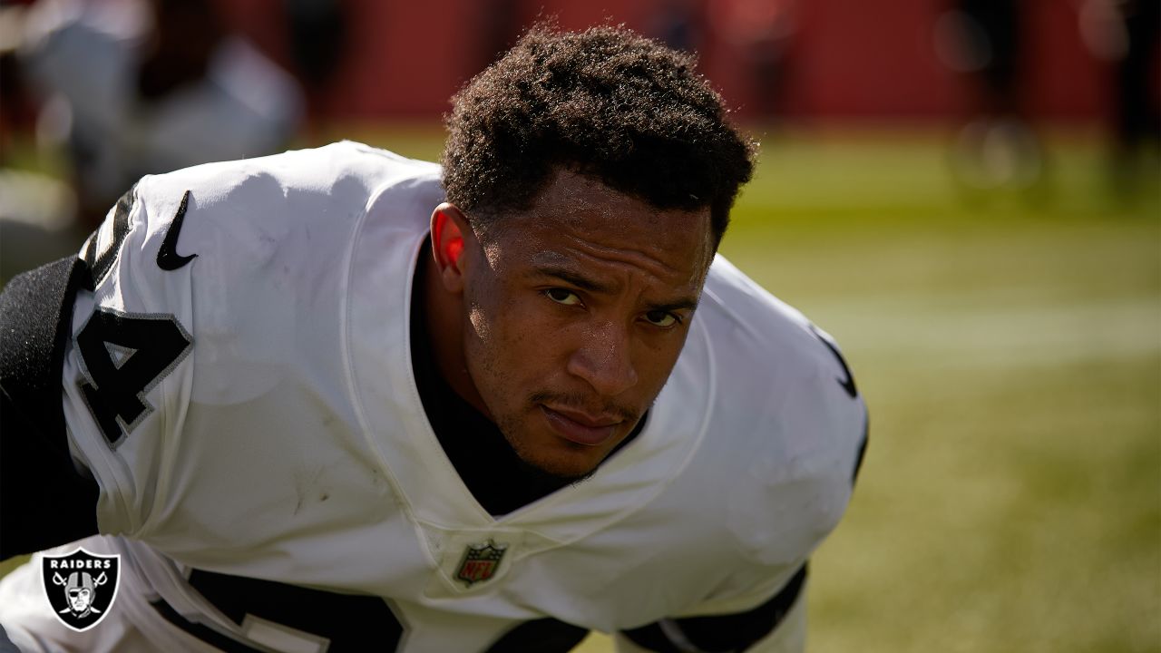 Las Vegas Raiders strong safety Johnathan Abram (24) warms up