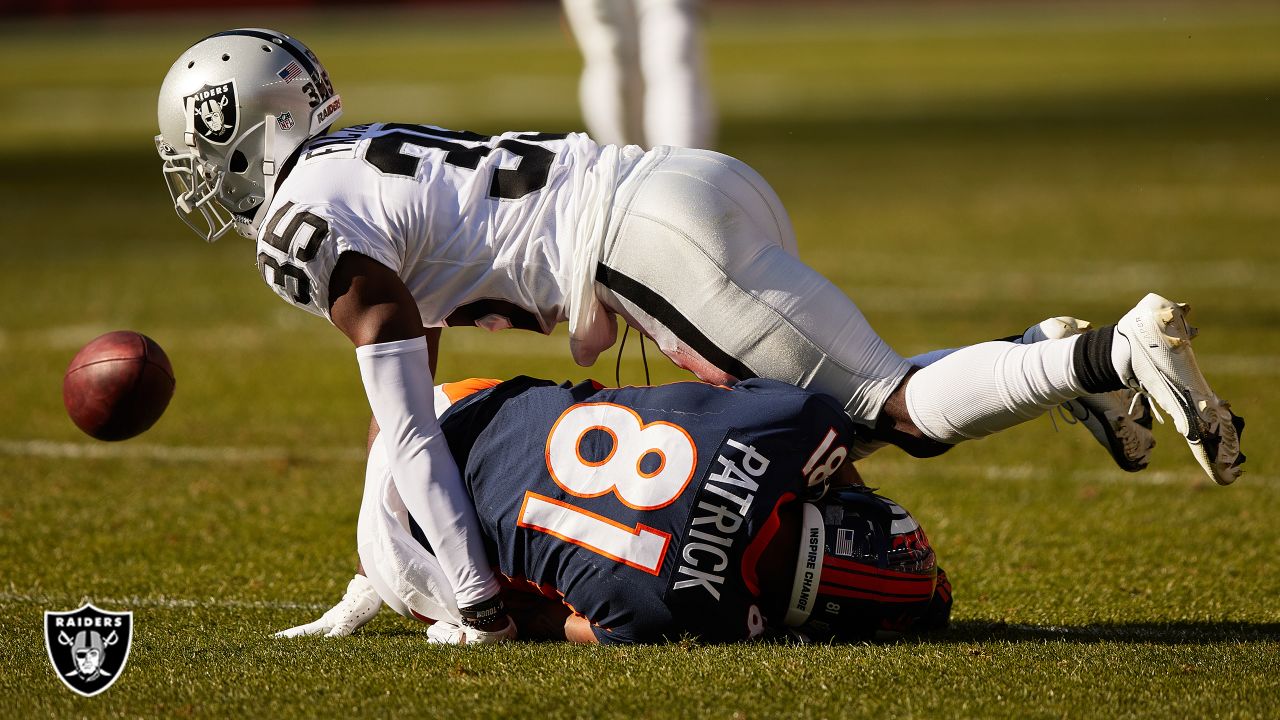 Raiders safety Roderic Teamer (33) and Raiders cornerback Brandon Facyson  (35) celebrate a stop …