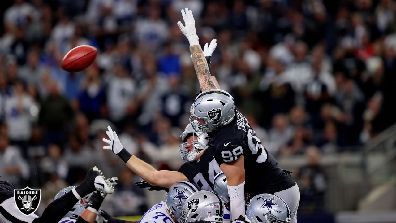 Las Vegas Raiders wide receiver DeSean Jackson turns his first catch as a  Raider from a would-be touchdown to a fumble