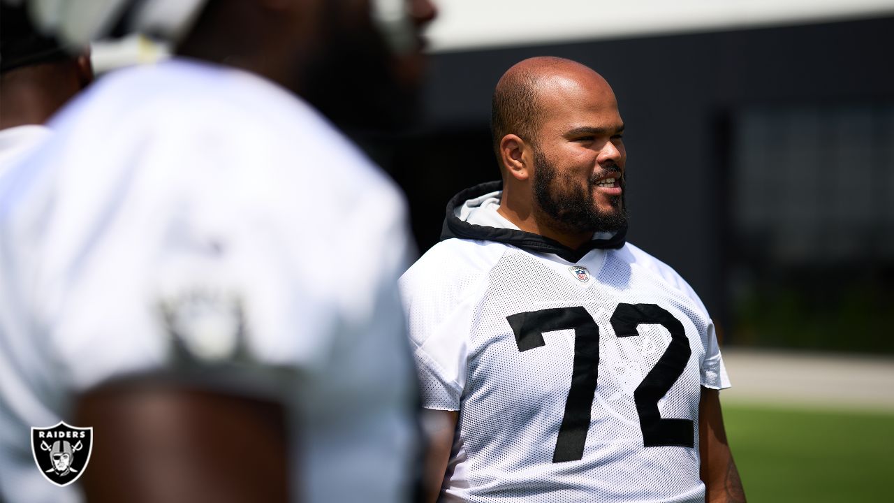 Las Vegas Raiders cornerback Sam Webb (27) is seen during warm ups before  an NFL preseason football game against the Dallas Cowboys, Saturday, Aug.  26, 2023, in Arlington, Texas. Dallas won 31-16. (