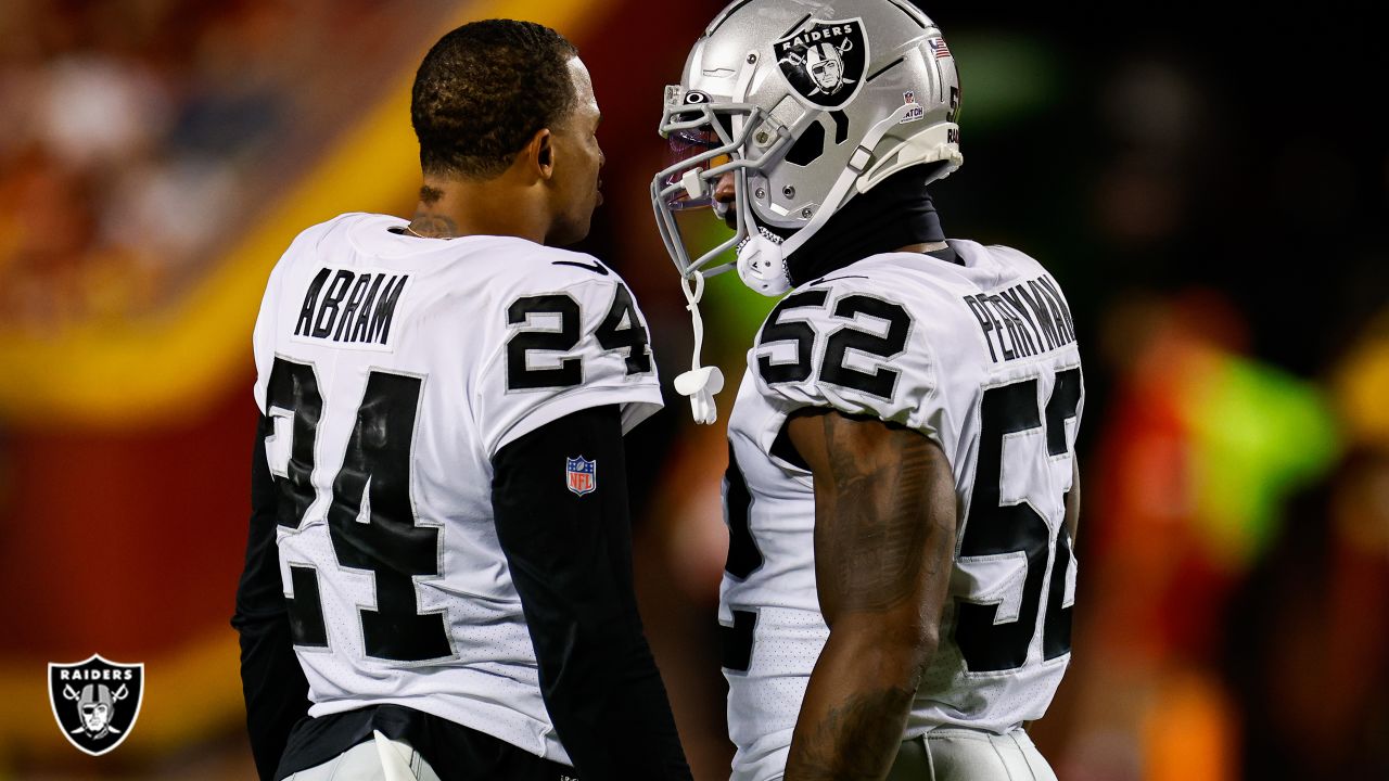 Las Vegas Raiders line backer Denzel Perryman (52) after playing the Kansas  City Chiefs during an NFL Professional Football Game Sunday, Nov. 14, 2021,  in Las Vegas. (AP Photo/John McCoy Stock Photo - Alamy