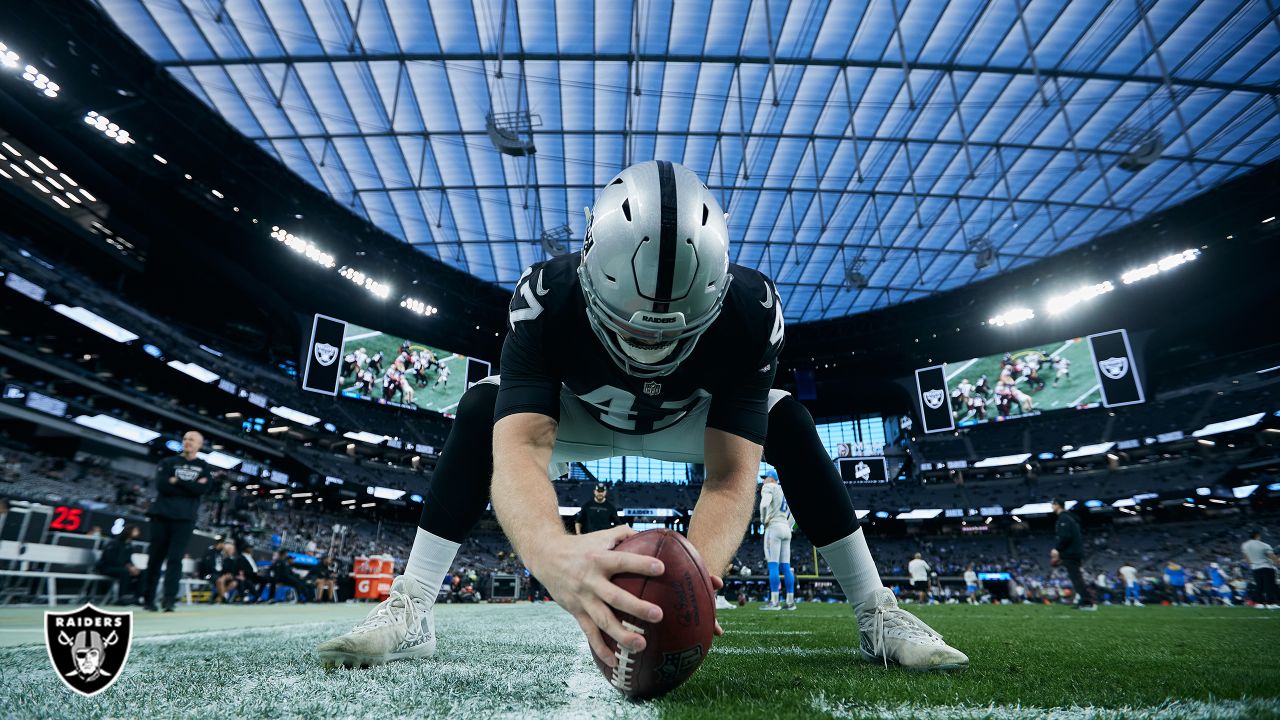 Las Vegas Raiders long snapper Trent Sieg (47) leaves the field