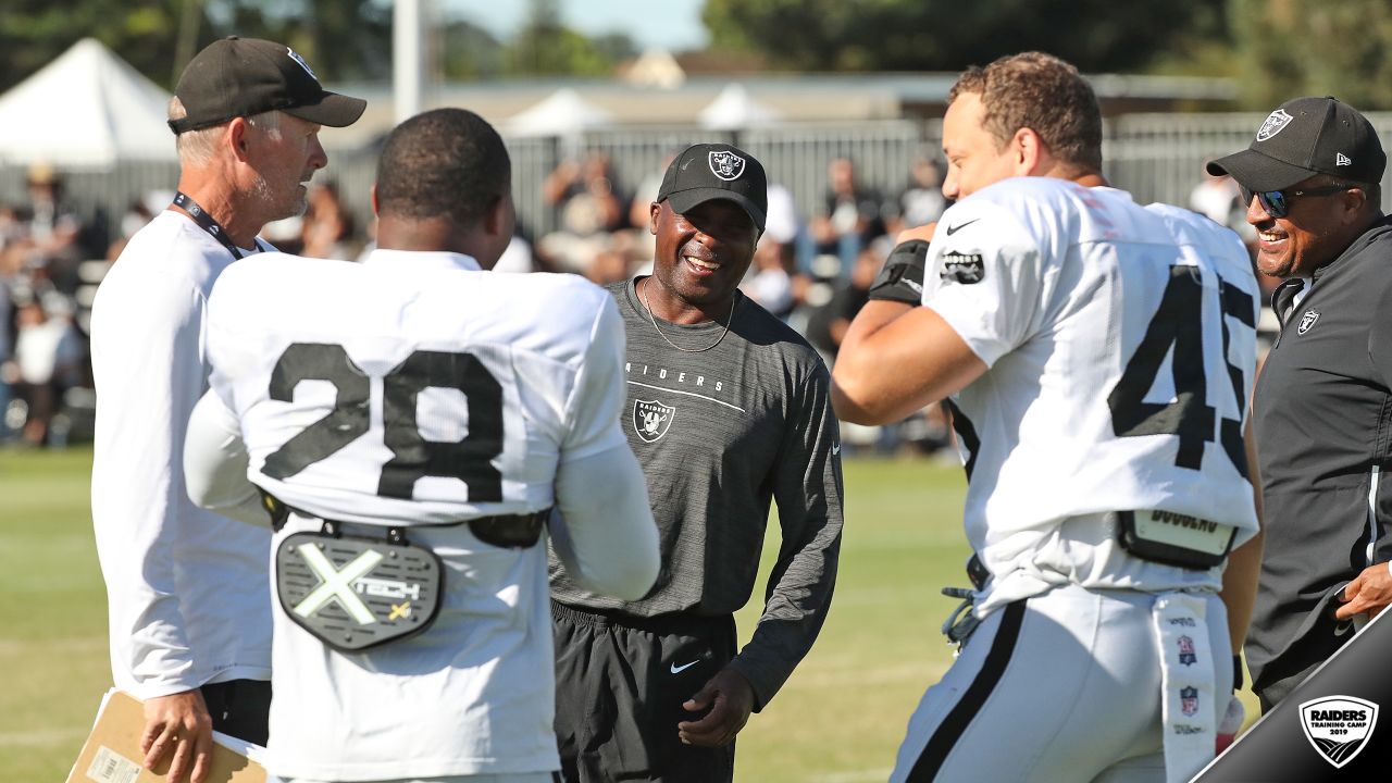 Oakland Raiders defensive tackle Johnathan Hankins (90) during NFL football  training camp Thursday, Aug. 8, 2019, in Napa, Calif. Both the Oakland  Raiders and the Los Angeles Rams held a joint practice