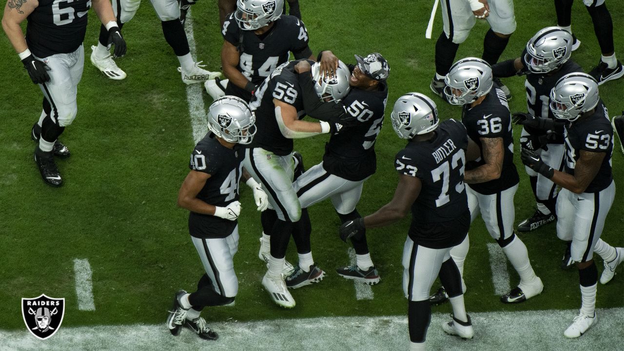 Las Vegas Raiders linebacker Luke Masterson (59) against the