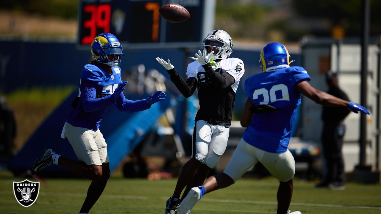 Wide receiver Tre Tucker of the Las Vegas Raiders drops a pass in