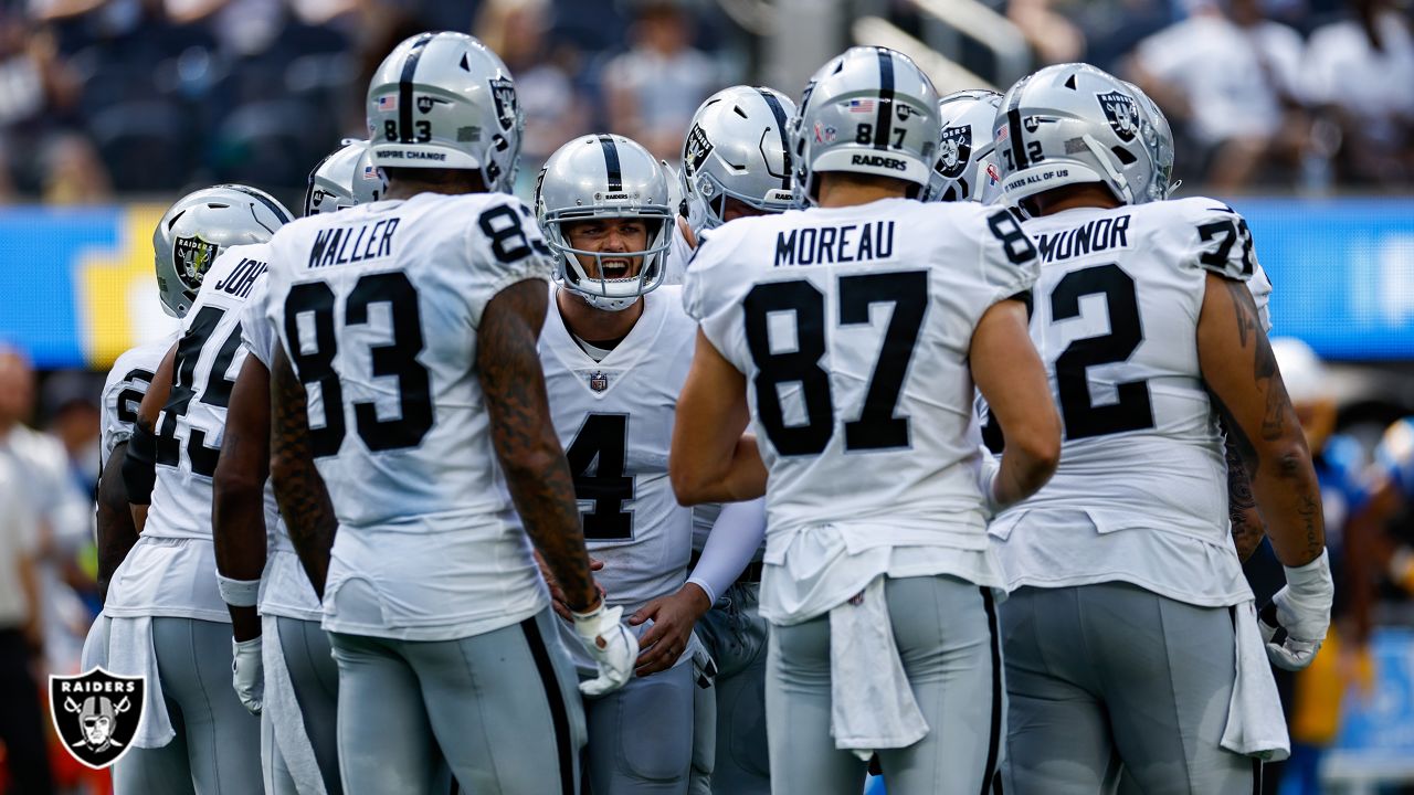 Las Vegas Raiders defensive tackle Bilal Nichols (91) reacts after a  touchdown against the Los Angeles Chargers during the first half of an NFL  football game, Sunday, Dec. 4, 2022, in Las