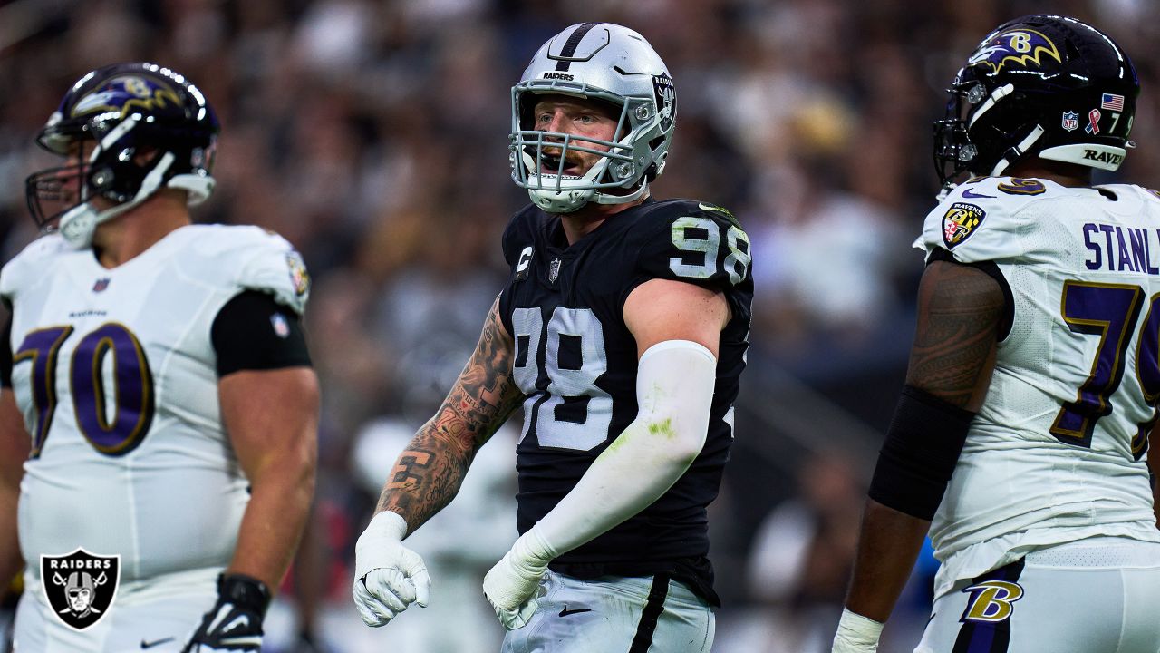 Las Vegas Raiders defensive end Maxx Crosby (98) during the first half of  an NFL football game against the Chicago Bears, Sunday, Oct. 10, 2021, in Las  Vegas. (AP Photo/Rick Scuteri Stock