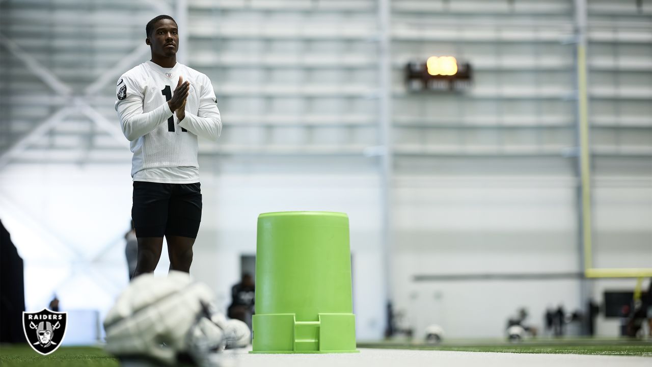 Las Vegas Raiders safety Isaiah Pola-Mao (20) is seen during warm ups  before an NFL preseason football game against the Dallas Cowboys, Saturday,  Aug. 26, 2023, in Arlington, Texas. Dallas won 31-16. (