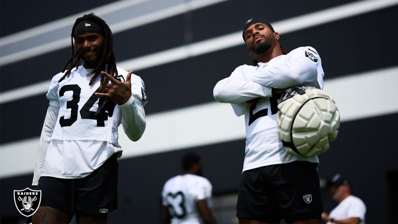 Las Vegas Raiders safety Isaiah Pola-Mao (20) is seen during warm ups  before an NFL preseason football game against the Dallas Cowboys, Saturday,  Aug. 26, 2023, in Arlington, Texas. Dallas won 31-16. (