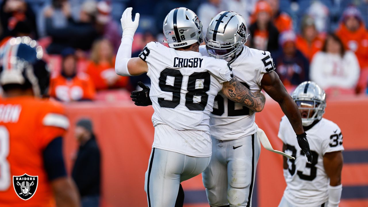 Las Vegas Raiders defensive end Maxx Crosby (98) looks on against the  Denver Broncos during an NFL football game Sunday, Sept. 10, 2023, in  Denver. (AP Photo/Jack Dempsey Stock Photo - Alamy